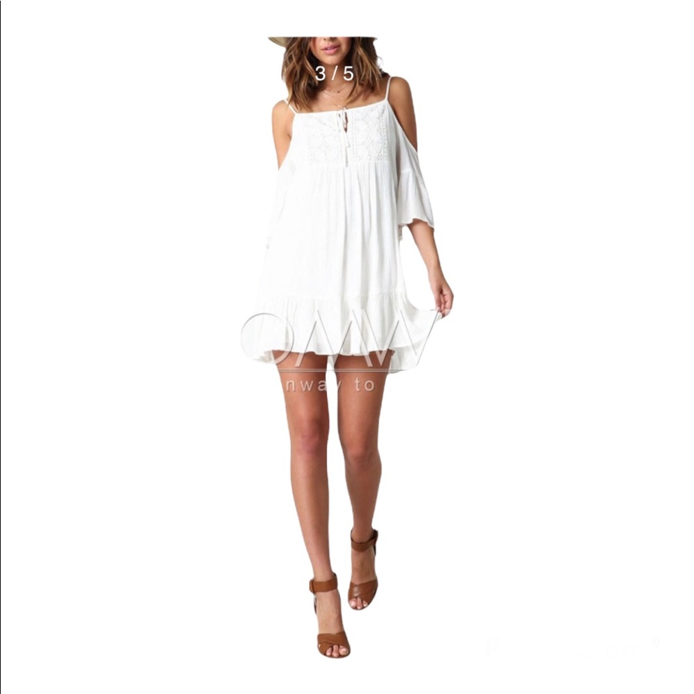 Girl & The Sun White Mini Cold Shoulder Romantic Boho Tomato Dress Sz XS